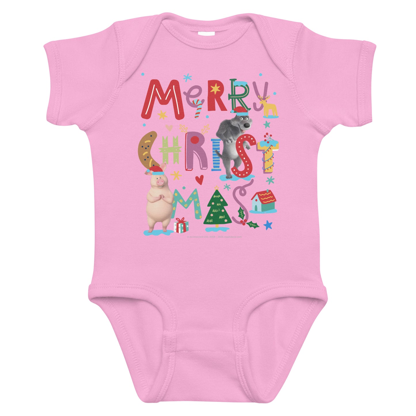 Masha and the Bear Friends Christmas Infant Bodysuit Pink T-SHIRT