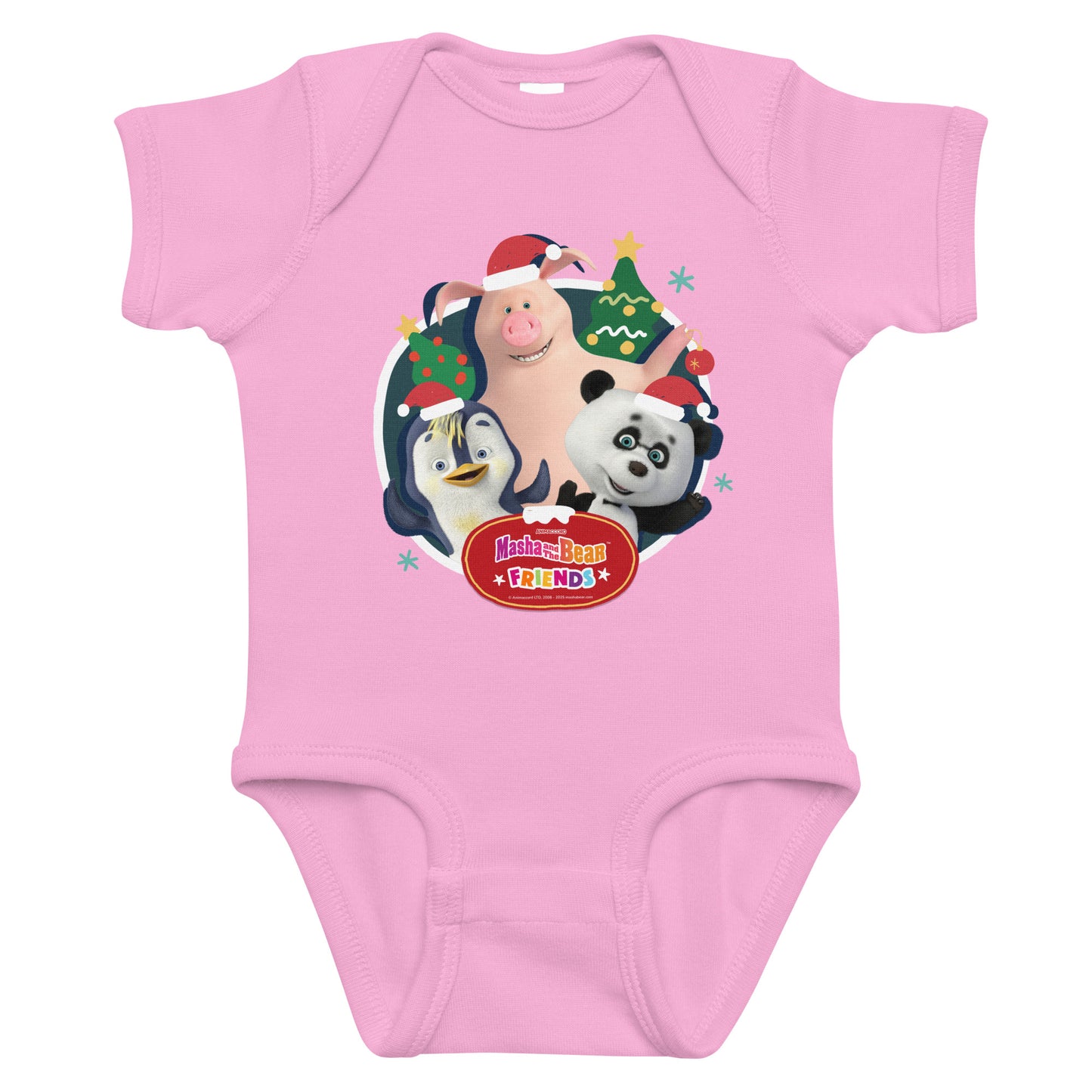 Masha and the Bear Friends Christmas Infant Bodysuit Pink T-SHIRT