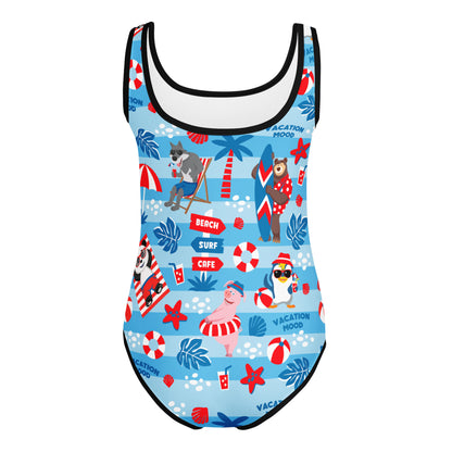 Masha and the Bear Friends Vacation Mood All-Over Print Kids Swimsuit CUT-SEW