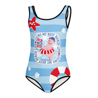 Masha and the Bear Friends Living My Best Life All-Over Print Kids Swimsuit 7 CUT-SEW