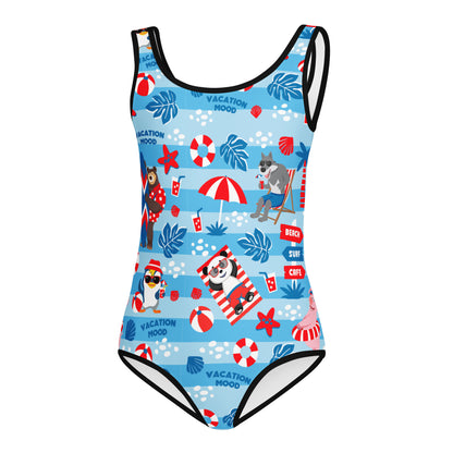 Masha and the Bear Friends Vacation Mood All-Over Print Kids Swimsuit 7 CUT-SEW