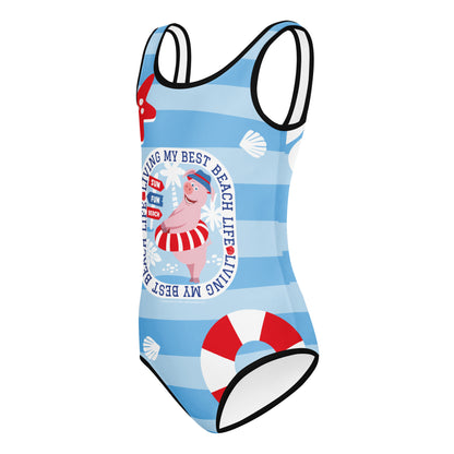 Masha and the Bear Friends Living My Best Life All-Over Print Kids Swimsuit CUT-SEW