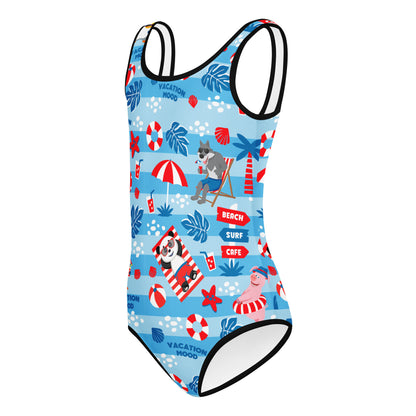 Masha and the Bear Friends Vacation Mood All-Over Print Kids Swimsuit CUT-SEW