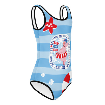 Masha and the Bear Friends Living My Best Life All-Over Print Kids Swimsuit CUT-SEW
