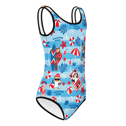 Masha and the Bear Friends Vacation Mood All-Over Print Kids Swimsuit CUT-SEW