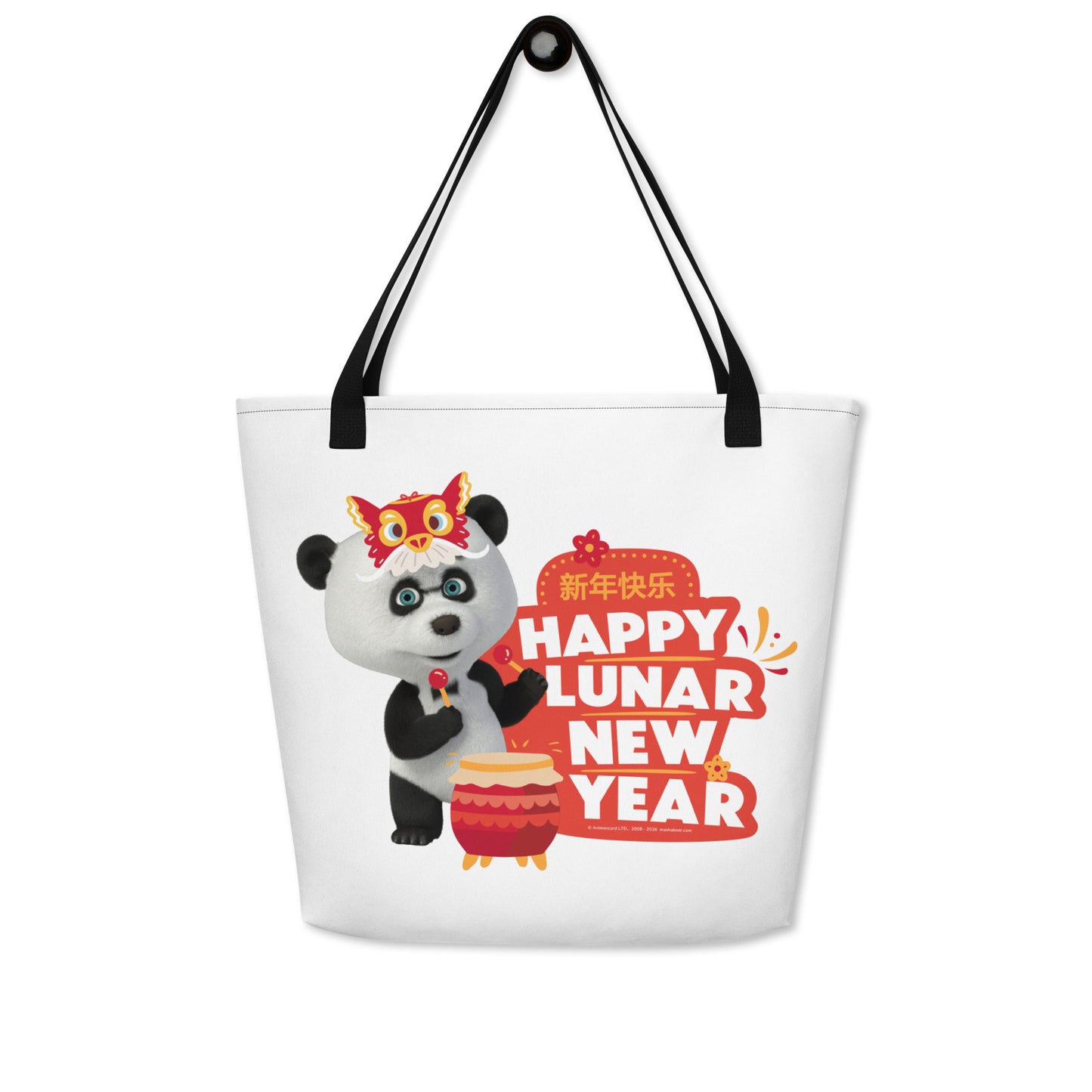 Masha and the Bear Friends Lunar Horse All-Over Print Large Tote Bag Black CUT-SEW
