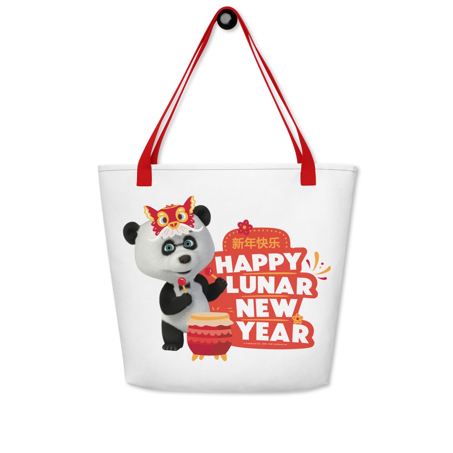 Masha and the Bear Friends Lunar Horse All-Over Print Large Tote Bag Red CUT-SEW