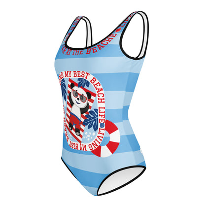 Masha and the Bear Friends Living My Best Life All-Over Print Youth Swimsuit CUT-SEW