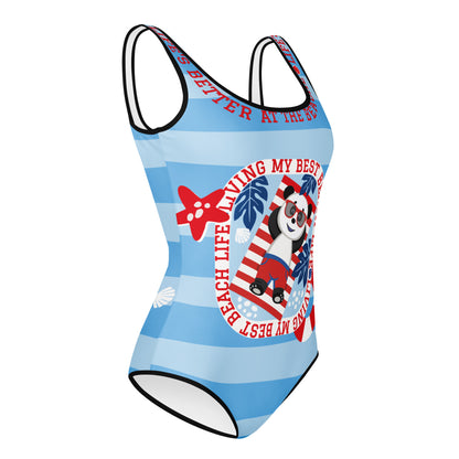 Masha and the Bear Friends Living My Best Life All-Over Print Youth Swimsuit CUT-SEW
