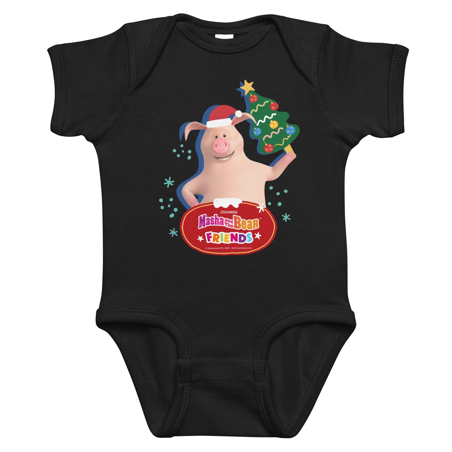 Masha and the Bear Friends Christmas Infant Bodysuit Black T-SHIRT