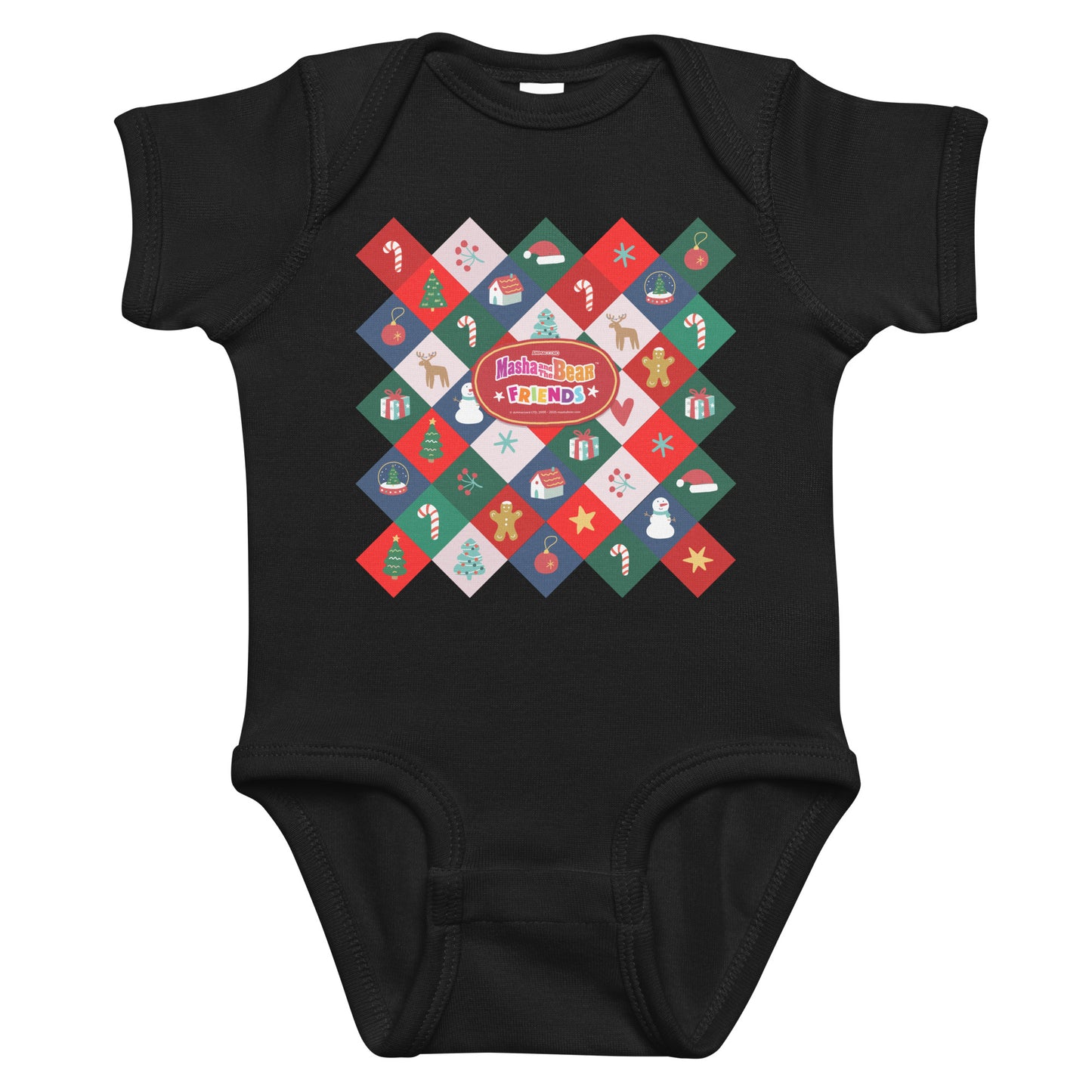 Masha and the Bear Friends Christmas Infant Bodysuit Black T-SHIRT