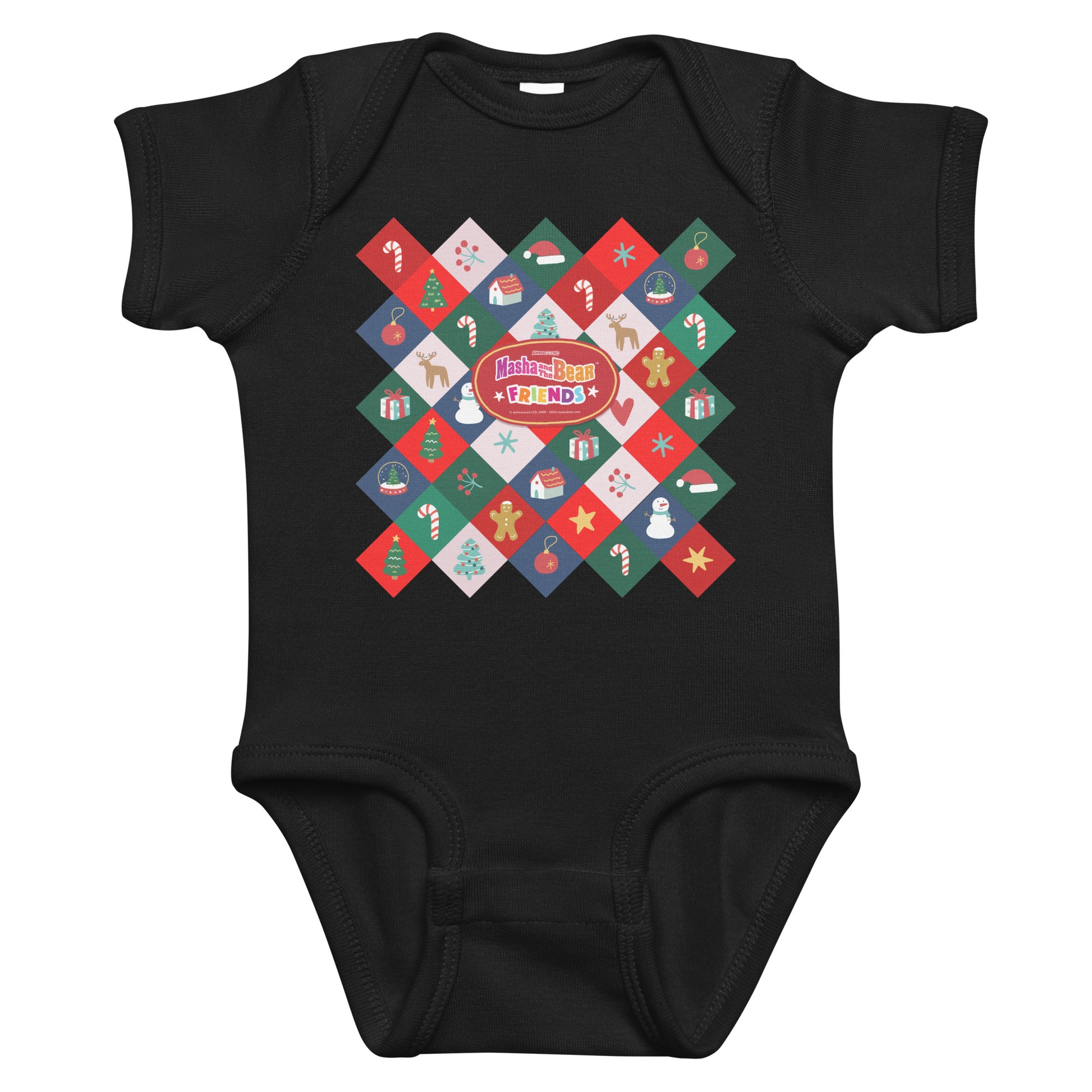 Masha and the Bear Friends Christmas Infant Bodysuit Black T-SHIRT