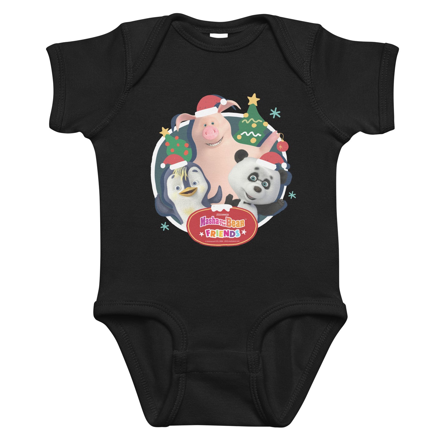 Masha and the Bear Friends Christmas Infant Bodysuit Black T-SHIRT