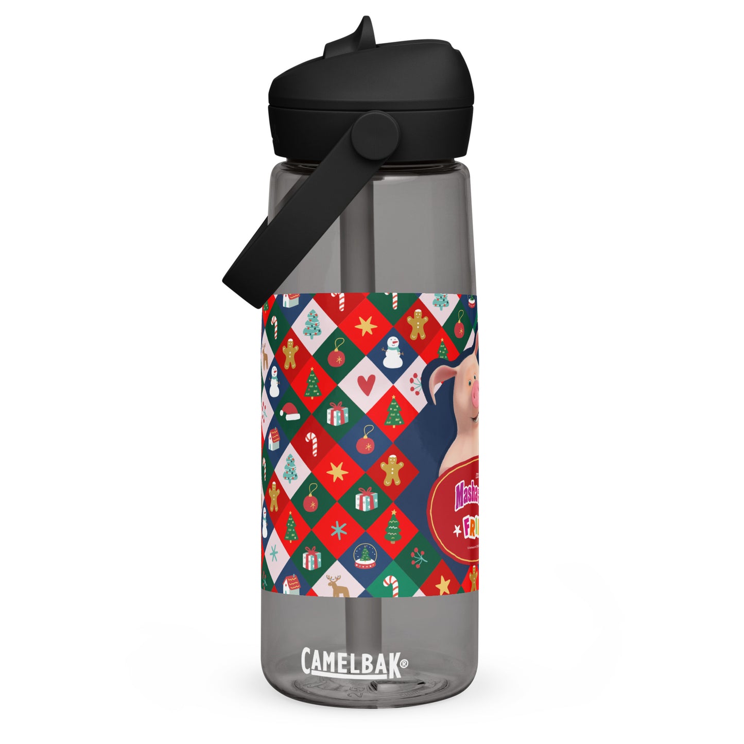 Masha and the Bear Friends Christmas Flip straw water bottle Charcoal DRINKWARE