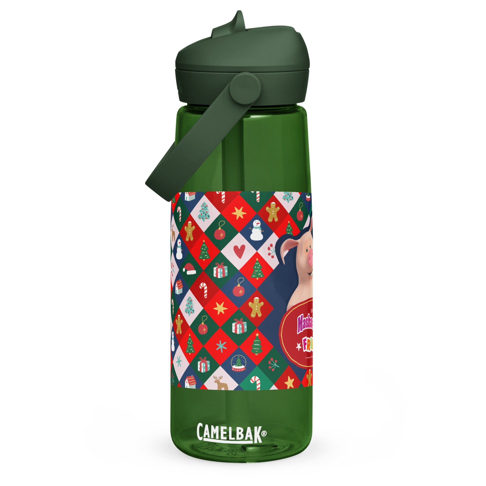 Masha and the Bear Friends Christmas Flip straw water bottle Forest Green DRINKWARE
