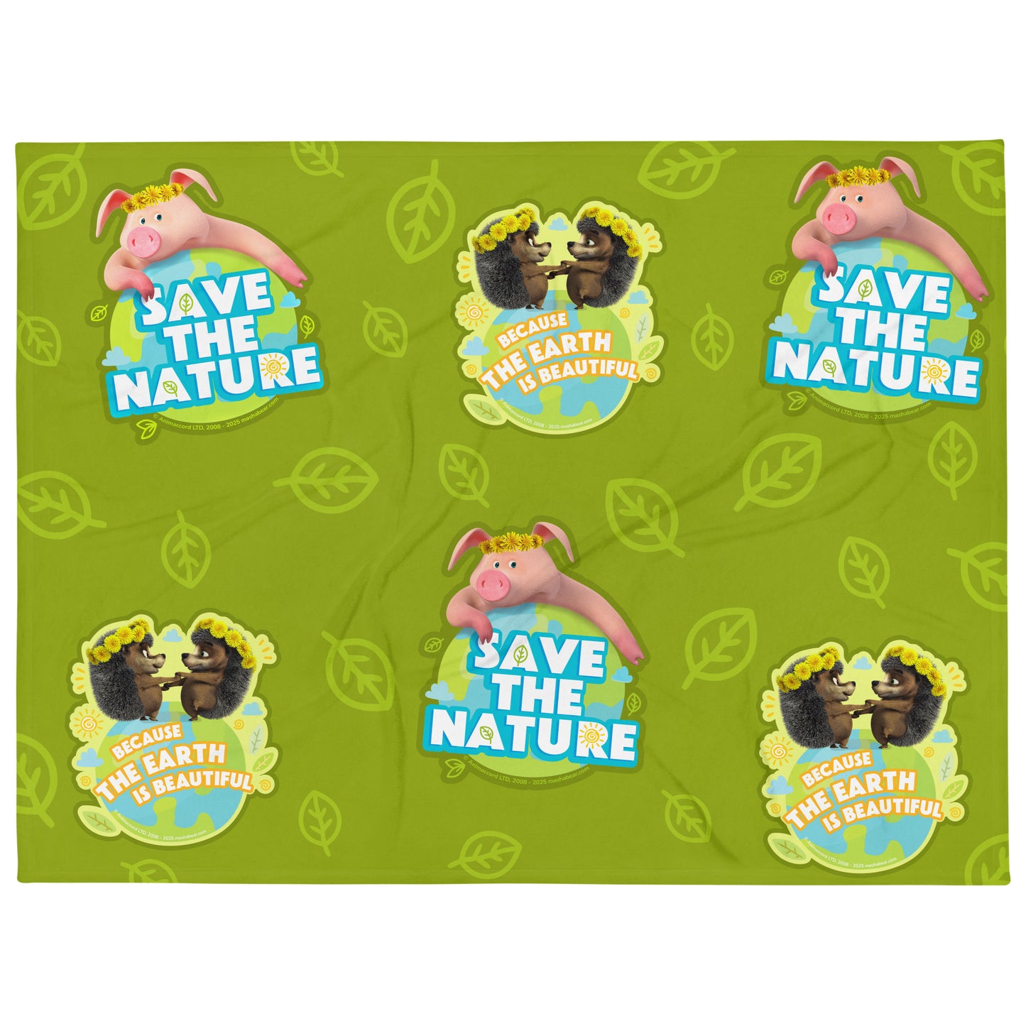 Masha and the Bear Friends Go Green! Throw Blanket 60″×80″ SUBLIMATION