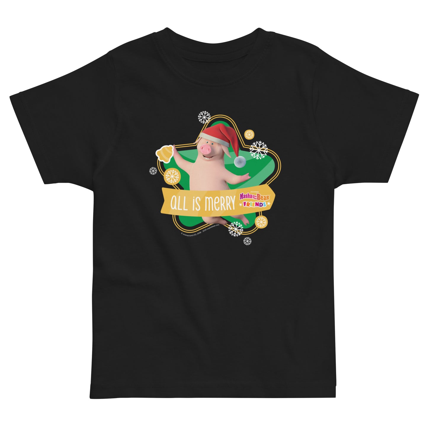 Masha and the Bear Friends Christmas Toddler Jersey T-shirt Black T-SHIRT