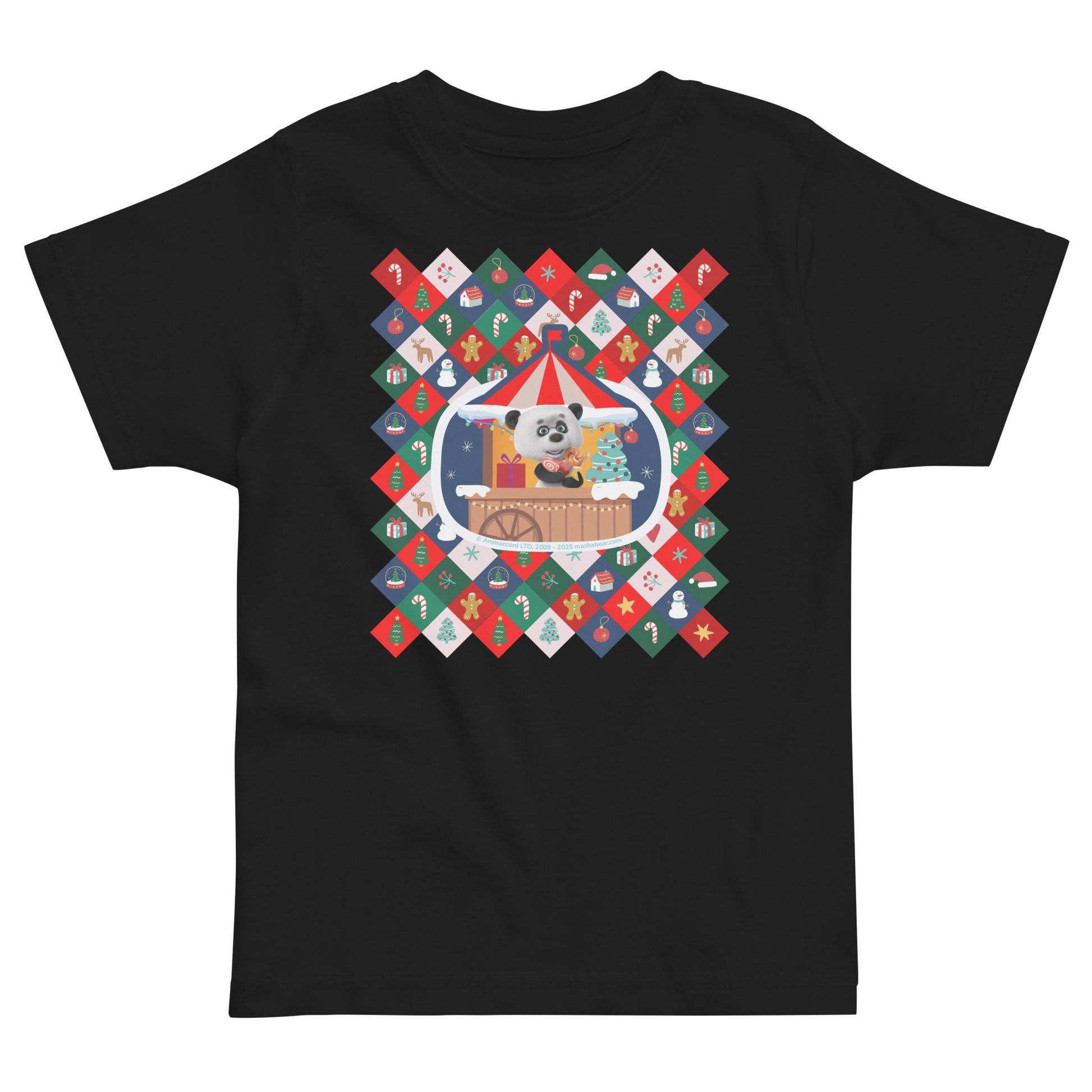 Masha and the Bear Friends Christmas Toddler Jersey T-shirt Black T-SHIRT