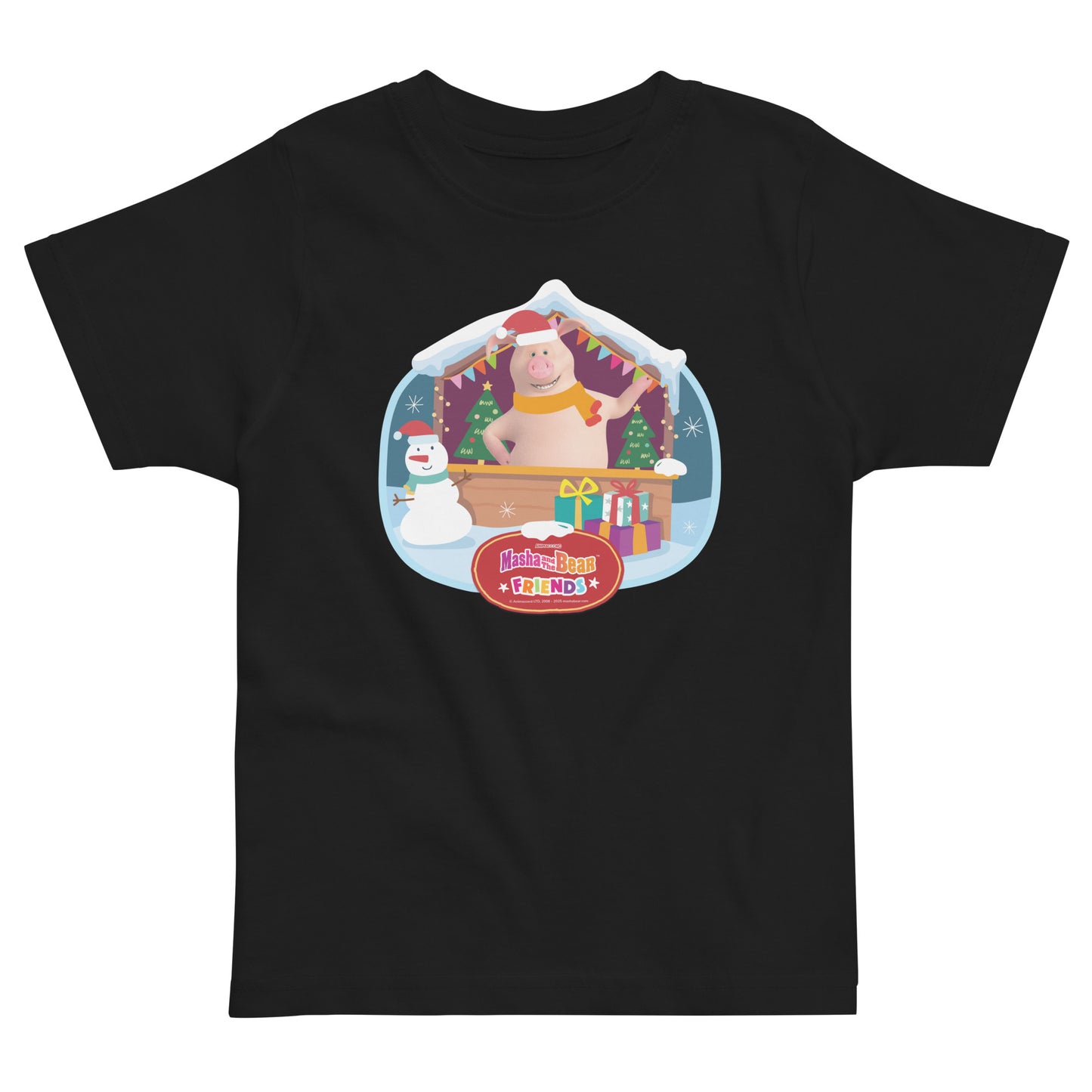 Masha and the Bear Friends Christmas Toddler Jersey T-shirt Black T-SHIRT