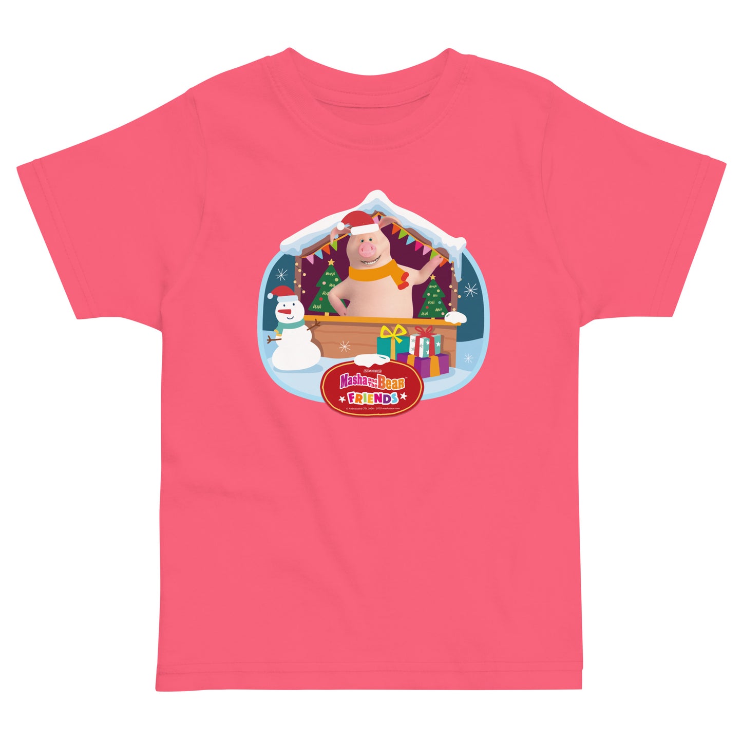 Masha and the Bear Friends Christmas Toddler Jersey T-shirt Hot Pink T-SHIRT