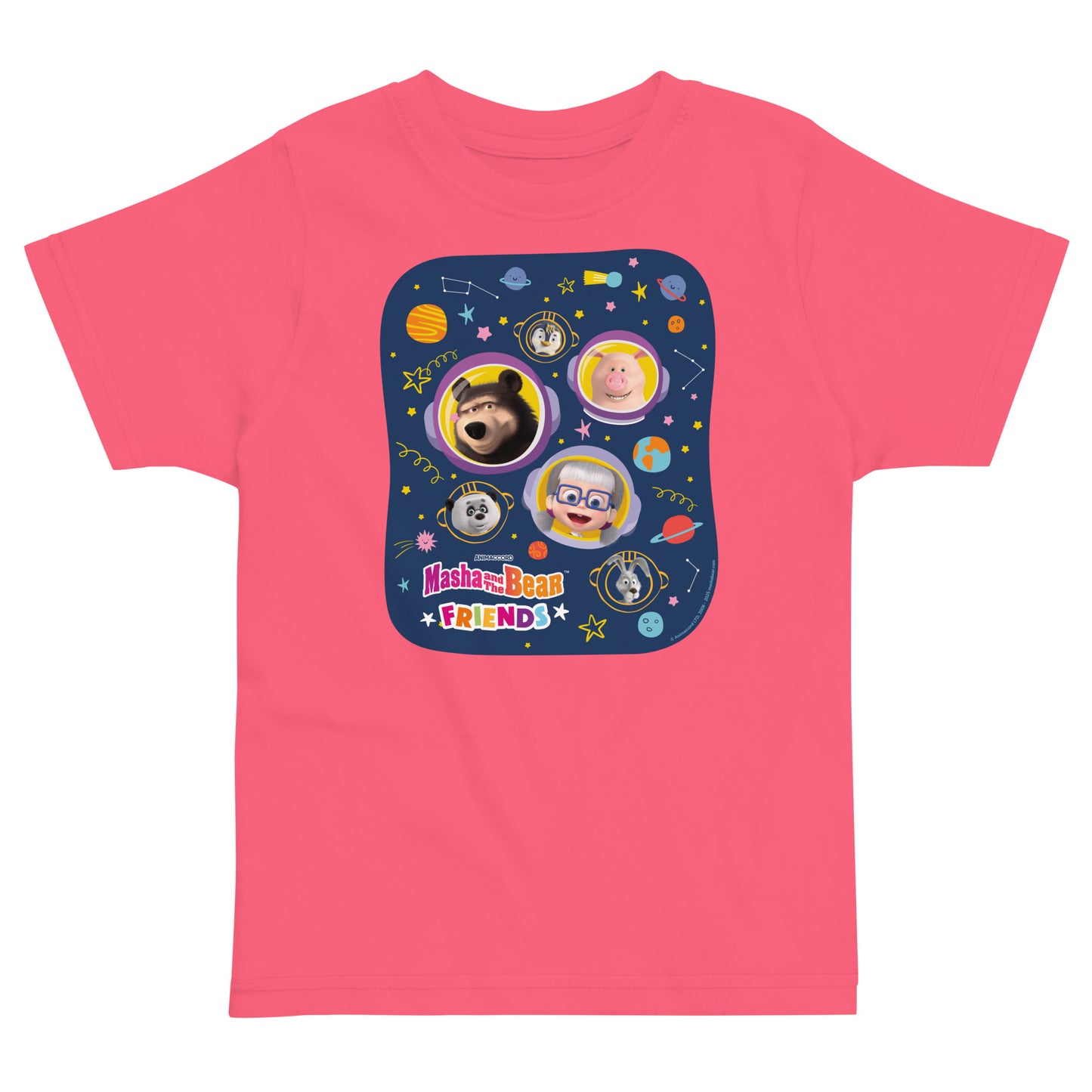 Masha and The Bear Friends Cosmic #3 Toddler Jersey T-shirt Hot Pink