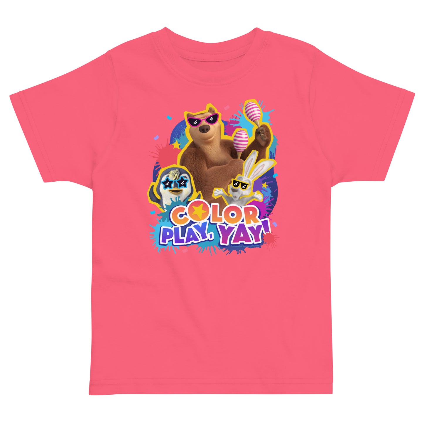 Masha and the Bear Friends Color Splash Toddler jersey t-shirt Hot Pink T-SHIRT