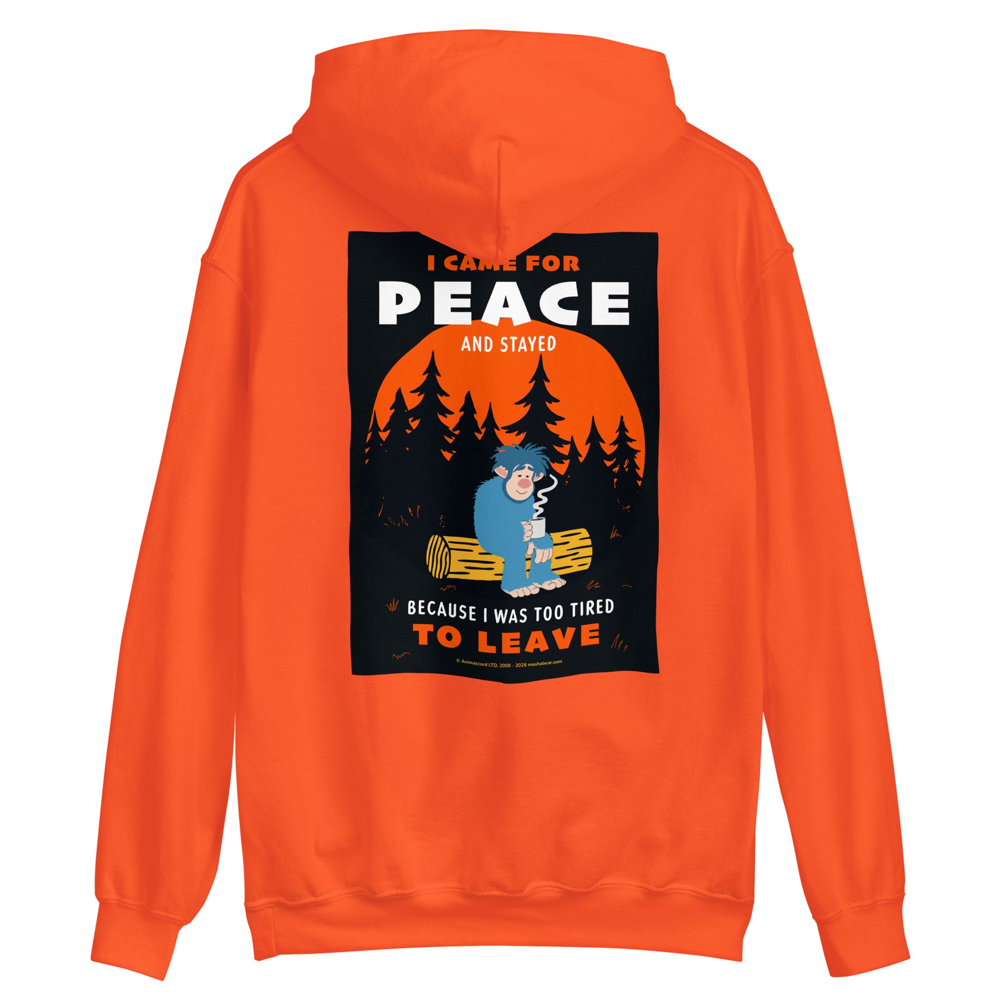 Masha and the Bear Friends I Came for Peace Unisex Hoodie with Back Print Orange T-SHIRT