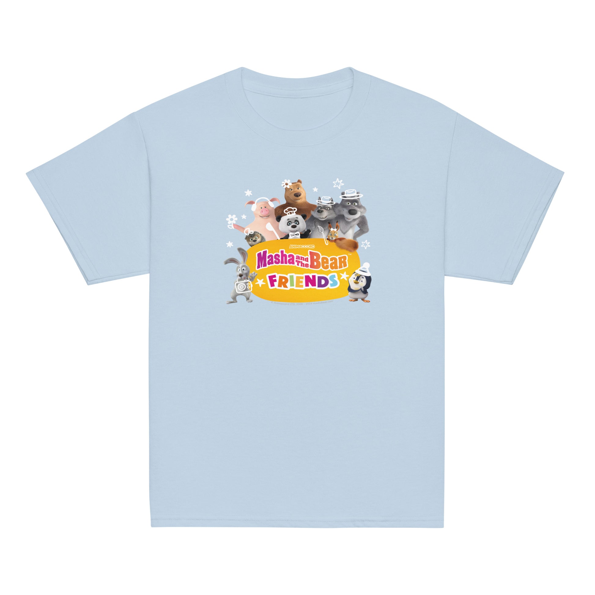 Masha and the Bear Friends Group Photo Youth classic tee Light Blue T-SHIRT