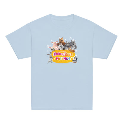 Masha and the Bear Friends Group Photo Youth classic tee Light Blue T-SHIRT